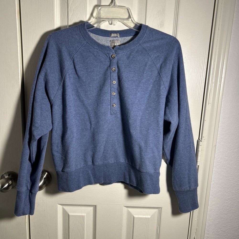 Gap Henley French Terry Pullover Sweatshirt Women's Size Medium Blue
